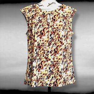 Kasper Medium Earthy Multicolor Pattern Sleeveless Blouse Keyhole Opening NWT